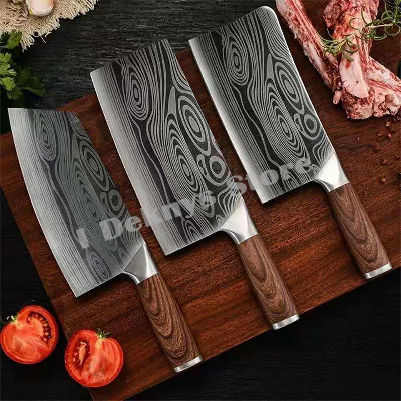 4cr13 Stainless Steel Japanese Kitchen Knives Professional Chef Knife Set Laser Damascus Cooking Japan Meat Fish Butcher Knife