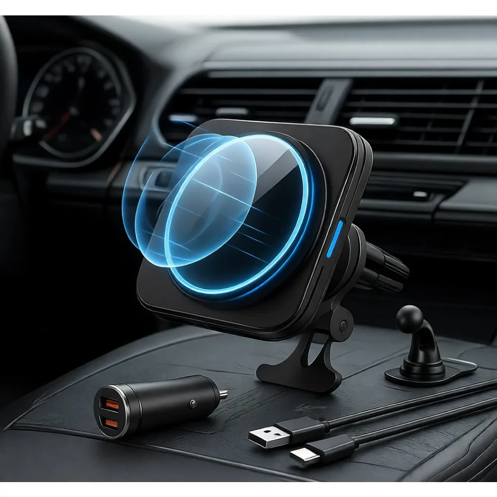 

Магнитное беспроводное автомобильное зарядное устройство 15 Вт с креплением на воздуховод, держатель для телефона, быстрая зарядка 36 Вт, совместимо с iPhone и Galaxy