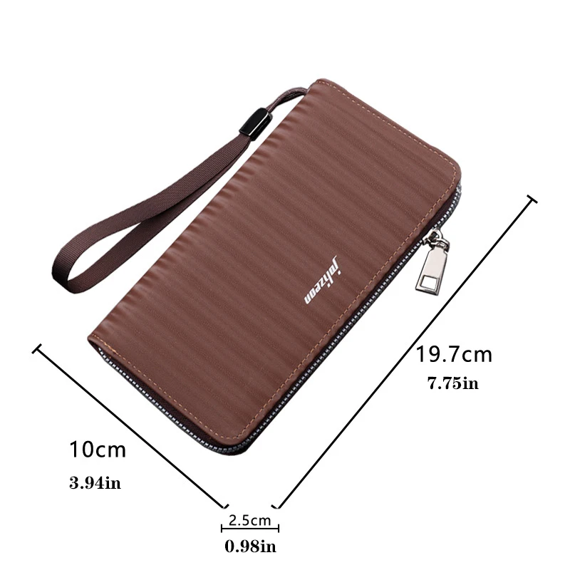 High Quality Striped PU Leather Men\'s Long Zipper Wallet New Handbag Wrist Strap Casual Mobile Bag Multi Card Purse Hot Sale