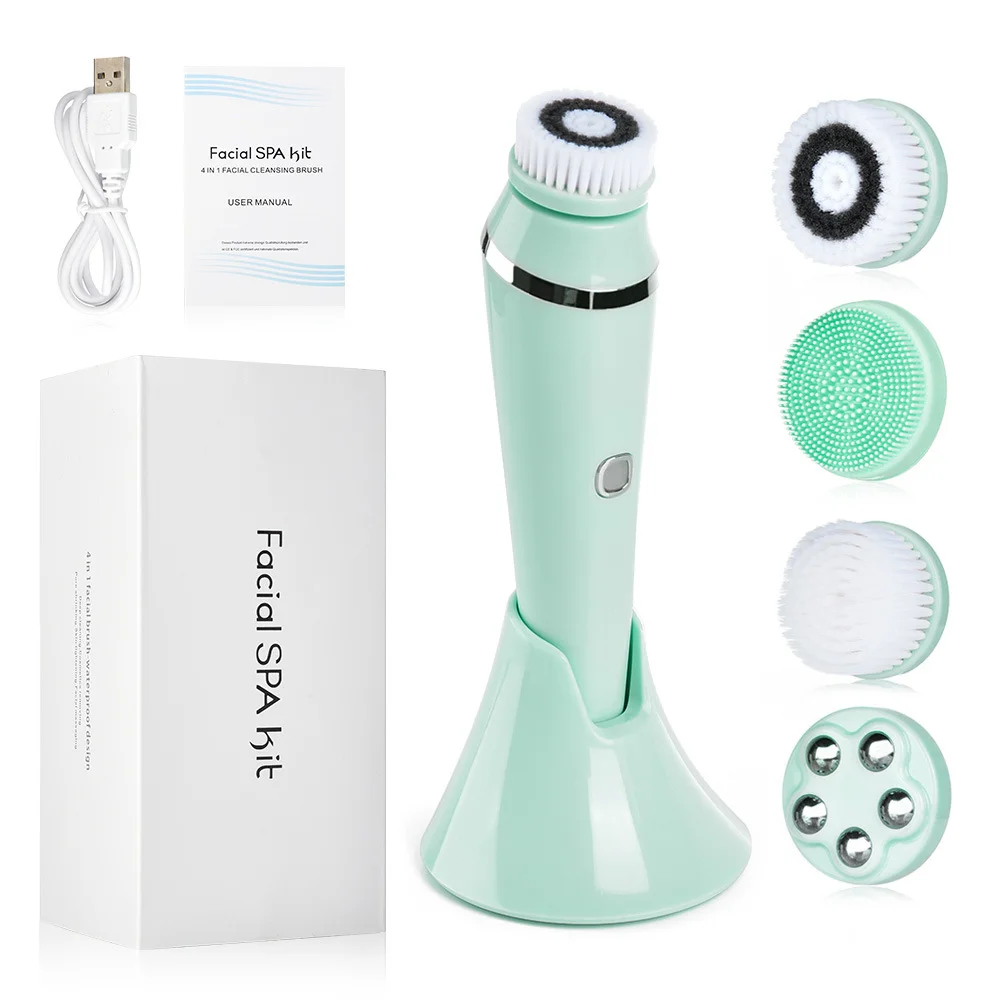 Brosse électrique 4 en 1 pour le visage, aste par USB, masseur nettoyant avec 4 têtes, soins de la peau, outil de beauté propre