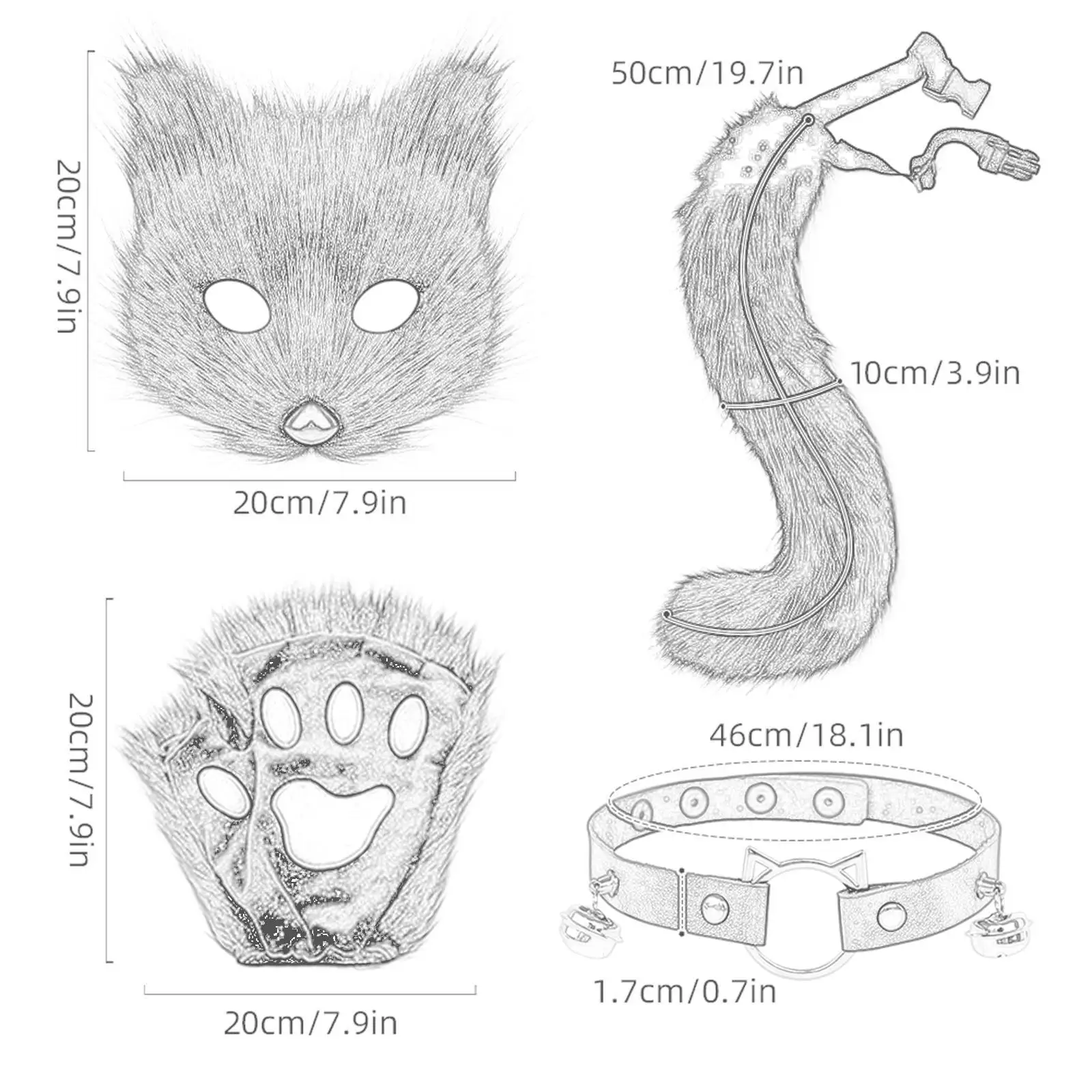 طقم إكسسوارات تنكرية بياقة على شكل حيوان وذيل، حفلات لطيفة للهالوين
