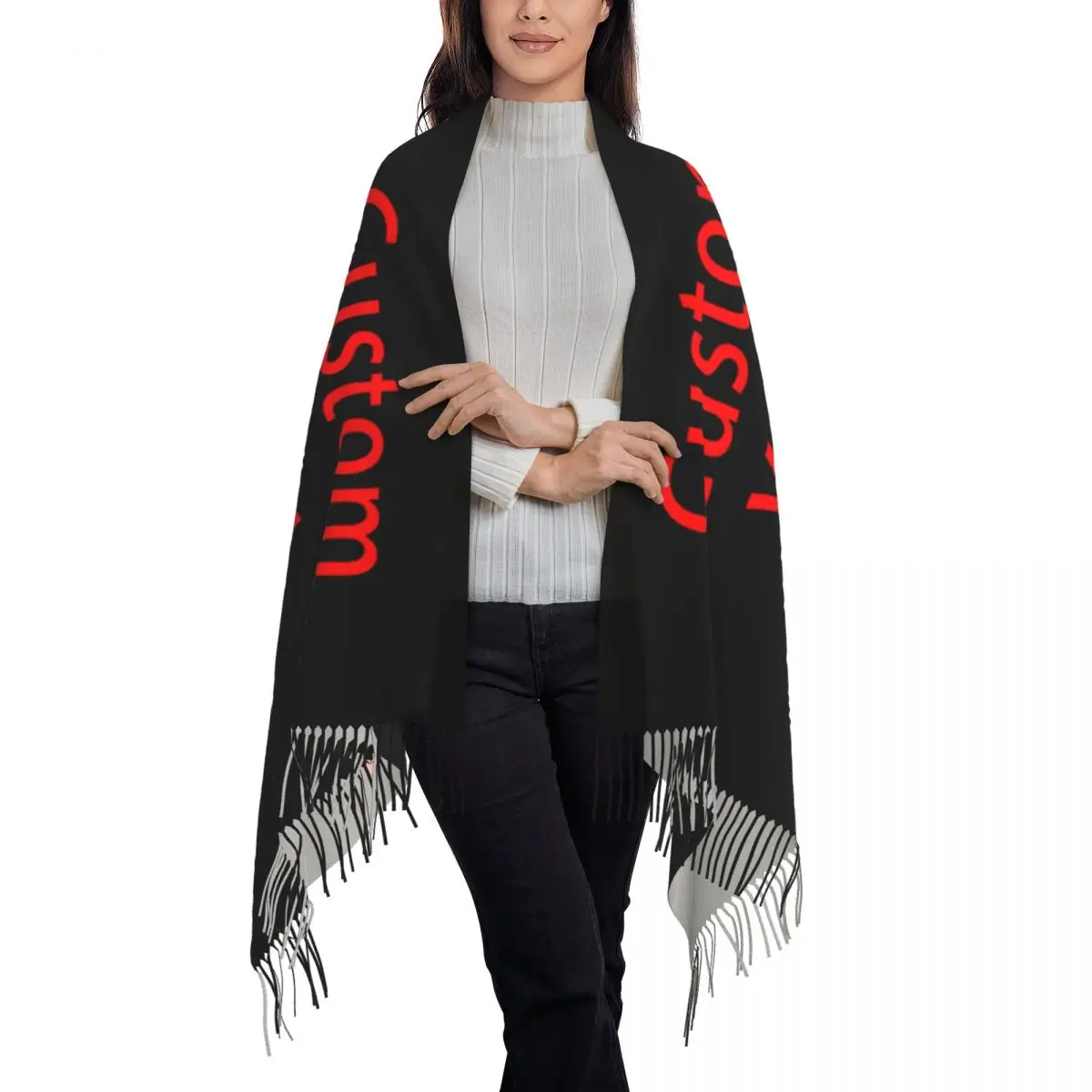 Female Large Custom Your Design Scarves Women Winter Fall Thick Warm Tassel Shawl Wrap Customized Logo Printed Scarf