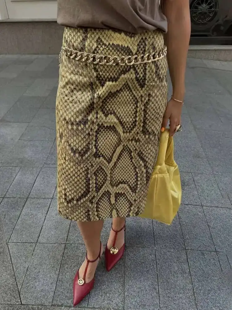 Gonna dritta con motivo serpente alla moda per donna Gonna lunga sottile a vita alta Gonna femminile streetwear calda Estate nuova