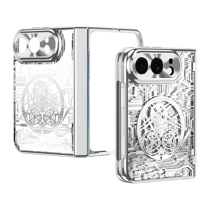 Fashion Hinge Protective Mechanical Electroplating Transparent Phone Case For iPhone Duo Screen Protective Film Shockproof Cover