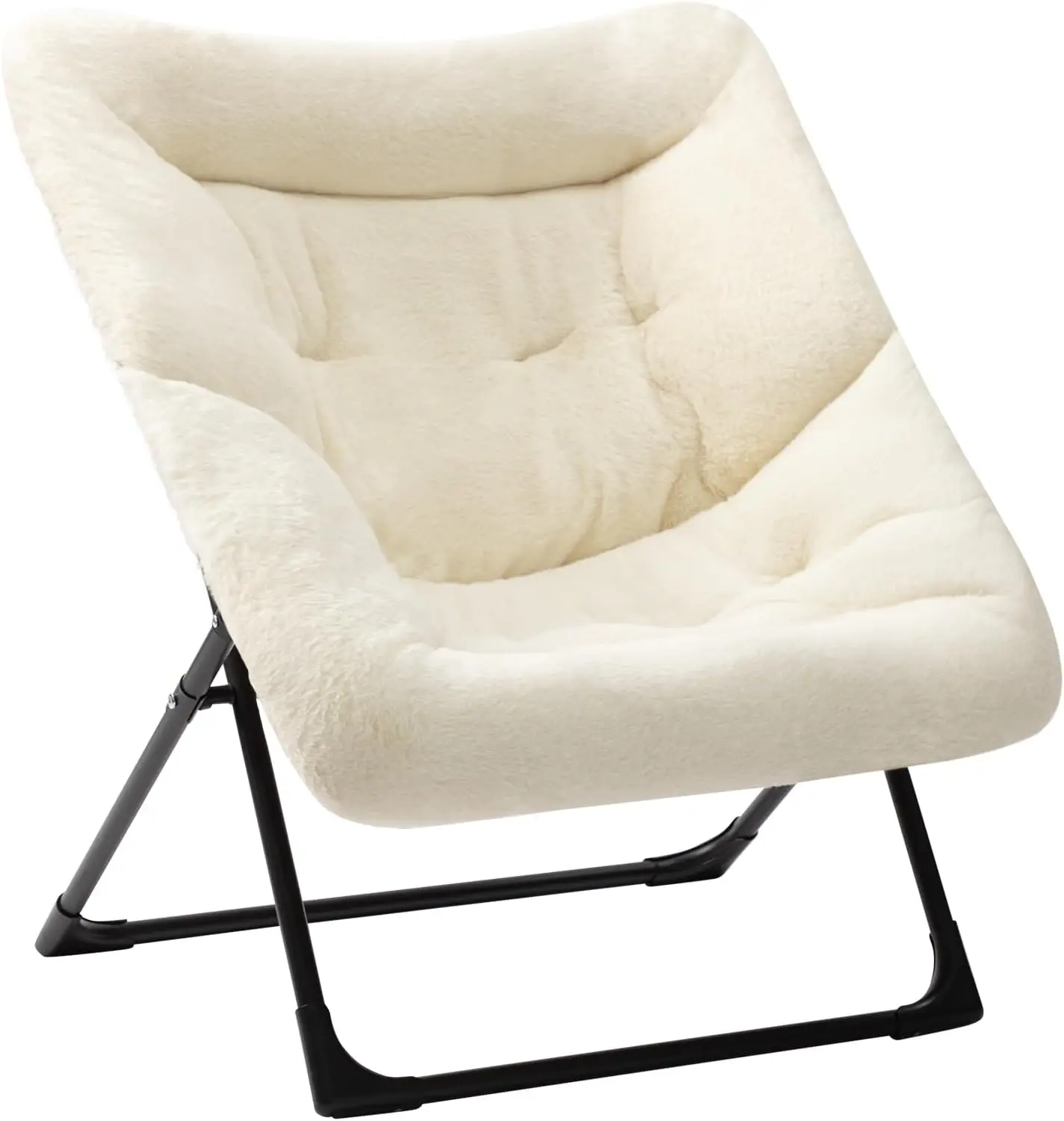 X-Large Saucer Chair, Comfy Oversized Folding Chair, Faux-Fur Reading Chair for Teens, Adults, Foldable Accent Lazy Chair, Metal