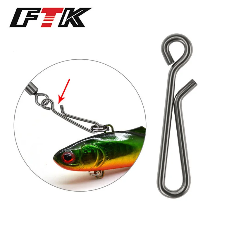 FTK 50Pcs Fishing Snap Swivel Hanging Snap Stainless Steel Fishing Hook Lure Bait Connector Bass Trout Sea Fishing Tackle