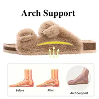 Crestar Women Fuzzy Slippers with Cork Footbed Fluffy Slide Sandals Open Toe Indoor House Shoes Arch Support Adjustable Slippers - Image 4