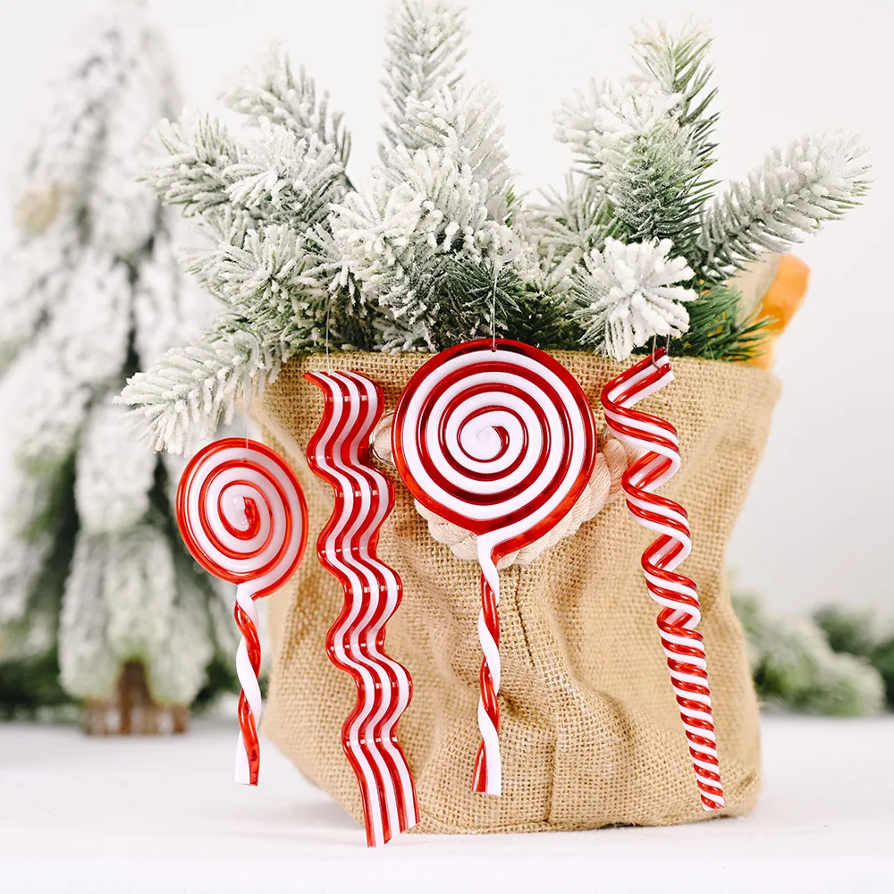 New Christmas Candy Cane Pendant Christmas Decorations Color Injection Molded Acrylic Lollipop Home Decor Christmas Tree Pendant