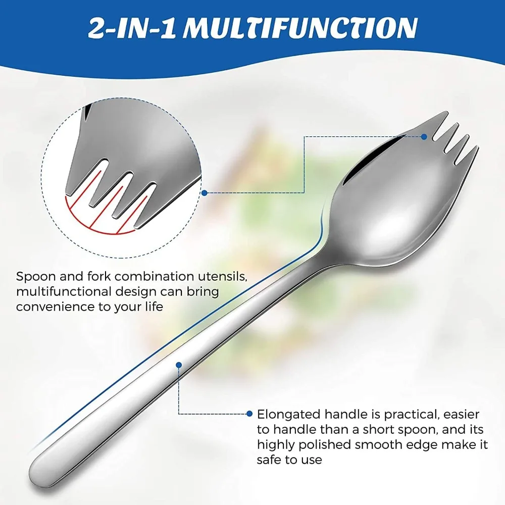 6-Pack Stainless Steel Sporks, Salad Servers|Long Handle, Ultra Lightweight, Metal Sporks For Dessert Ice Cream Salad,Household.