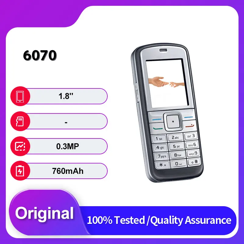 T�l�phone portable Original d�bloqu� 6070 Sim unique GSM 850/900/1800 2G, clavier russe et arabe fabriqu� en finlande