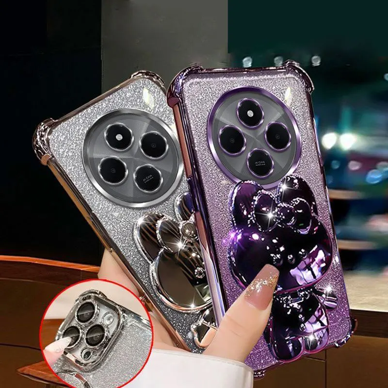 Xiaomi Redmi 14c,13c,c65用のミラーホルダー付きデラックスシリコンケース,Poco-C75