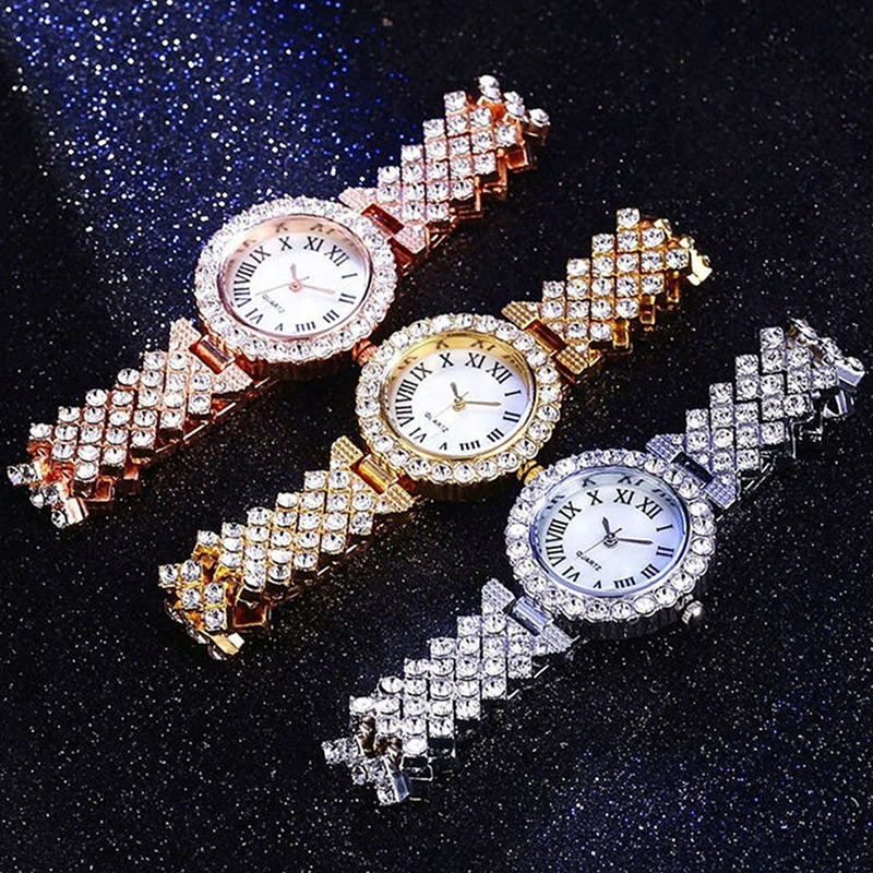 H11 Fashion Roman Pattern Diamond Ladies Watch for women Quartz Women\'s Watch Girls Lady Clock Bracelet Chains