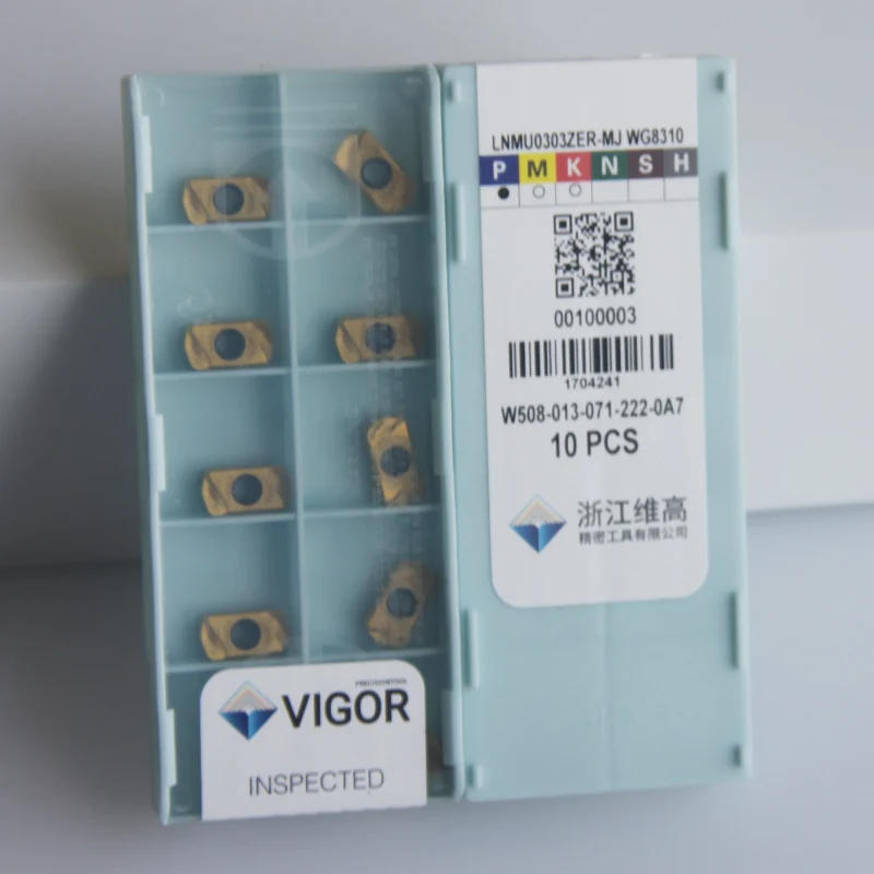 1 boîte d'inserts de fraisage à grande avance en carbure VIGOR LNMU LNMU0303 LNMU0303ZER-MJ WG8310 WG9530 WG7410, outils CNC, fraise