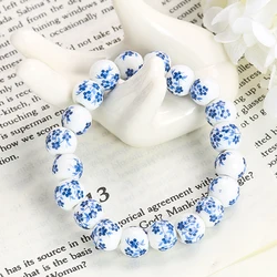 Chinese Style Blue and White Porcelain Beads Bracelet for Women Classical Simple Blue Pattern Bracelets Girls Charm Jewelry Gift