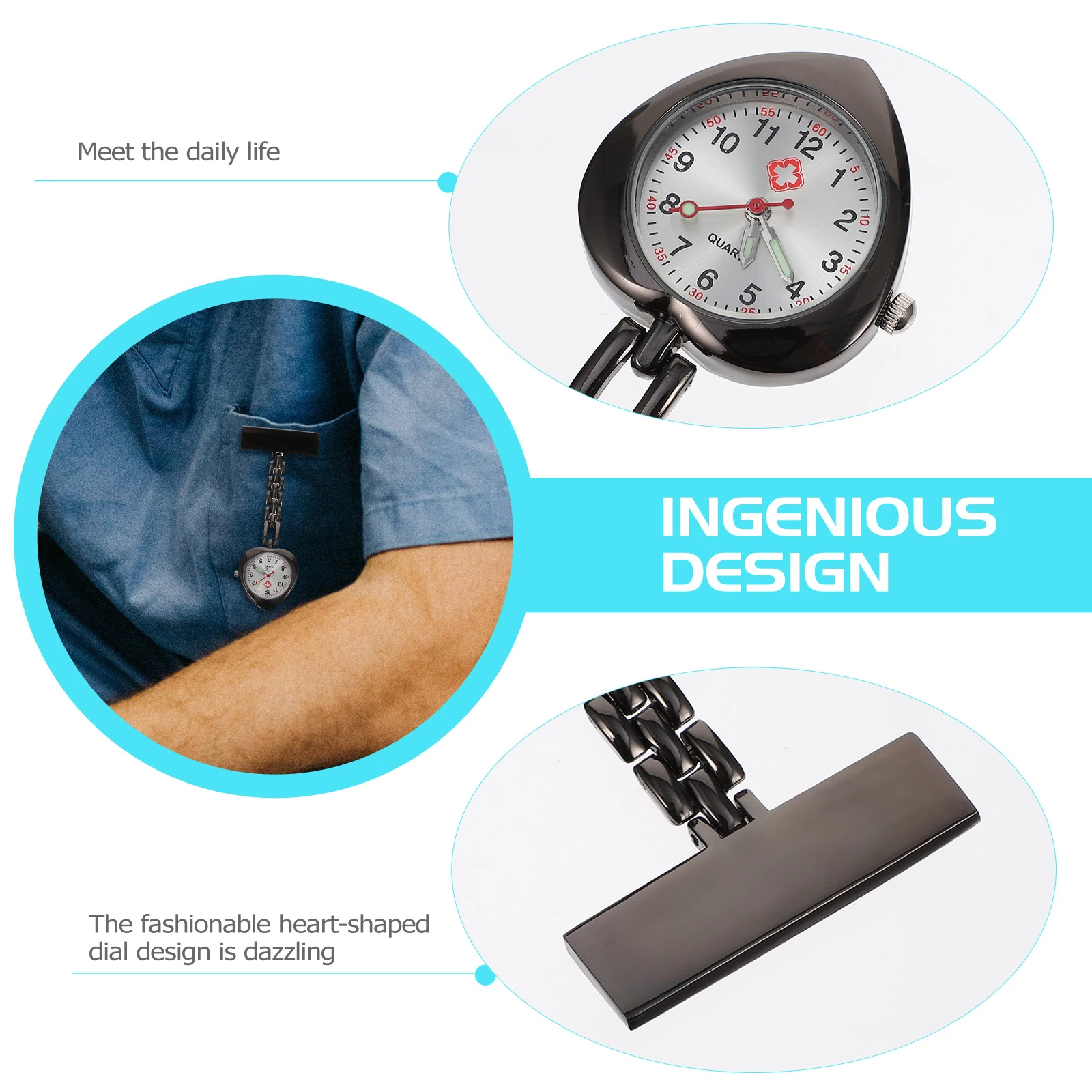 

Heart Shaped Women Nurse Pocket Fashionable Nurses Watch Durable Clip On Large Dial Clear Vision Nurse Doctor Chest Watch