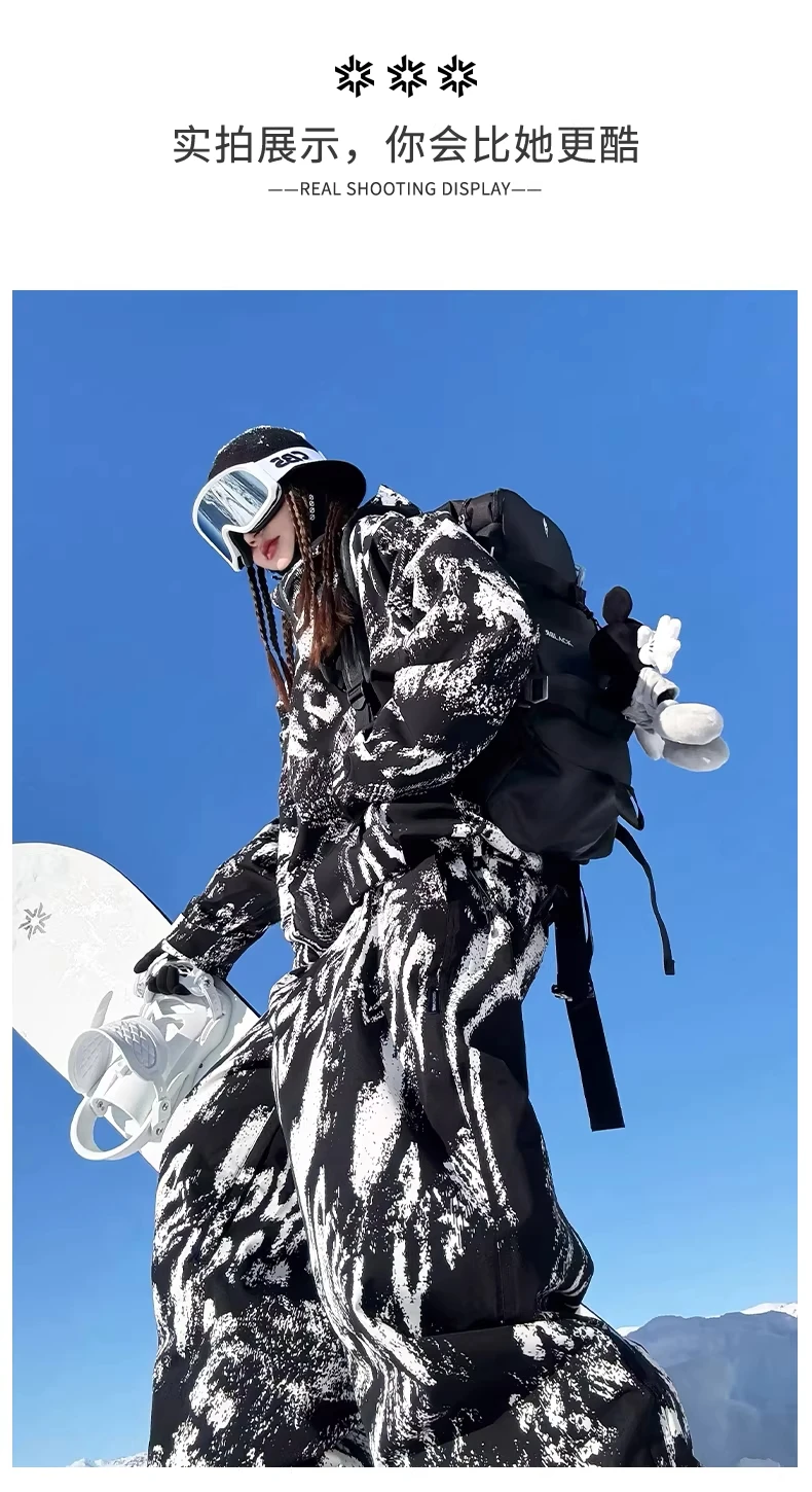 John Snow Unisex Streetwear Graffiti-Print Skijacke & Skihose mit Taped-Seams, Wasserdicht, für Snowboard, Winter, Outdoor, Schneebekleidung – Detail 12
