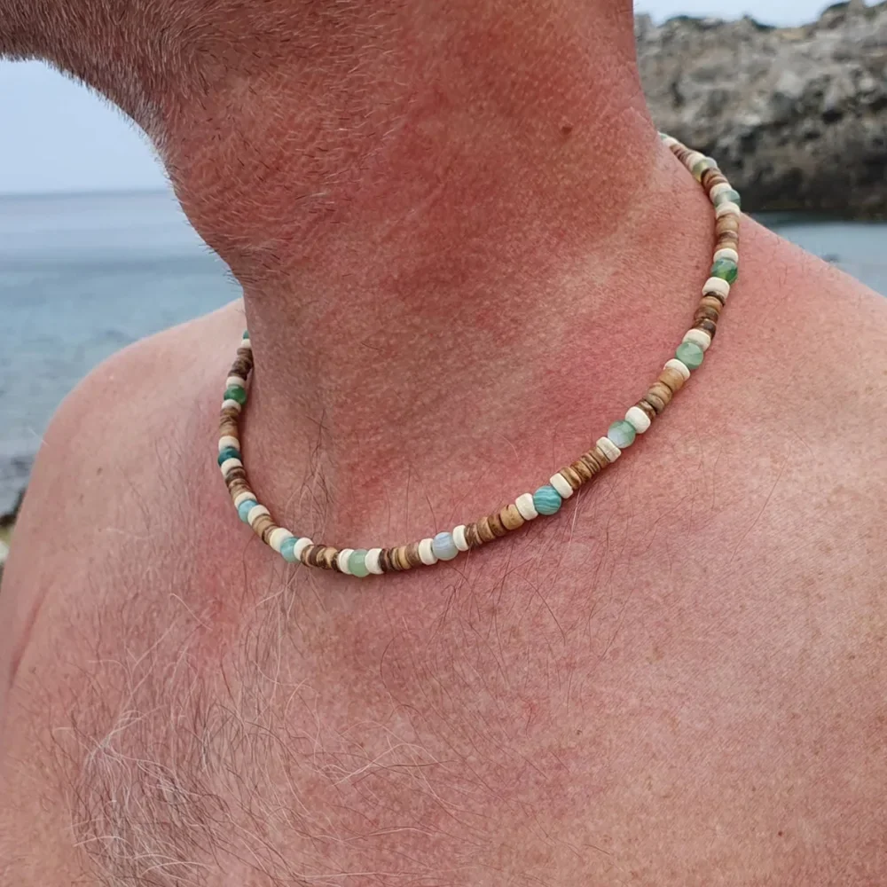 Punk Natural Sea Shell Necklace Niche Sense Merad Style Choker Colorful Spliced Rice Beads Vintage Collarbone Chain for Men
