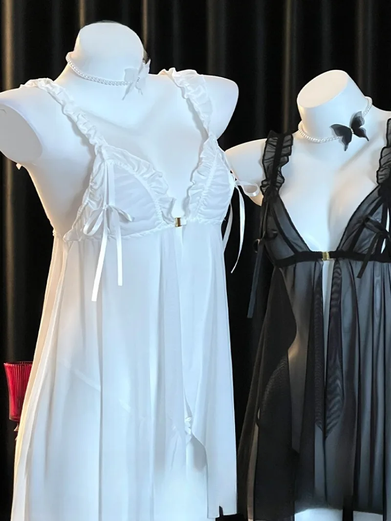 

See-through Lace Halter Nightgown for Women,Ultra-short Backless Design,Comfortable Mesh Fabric,Romantic Home Pajama Set with