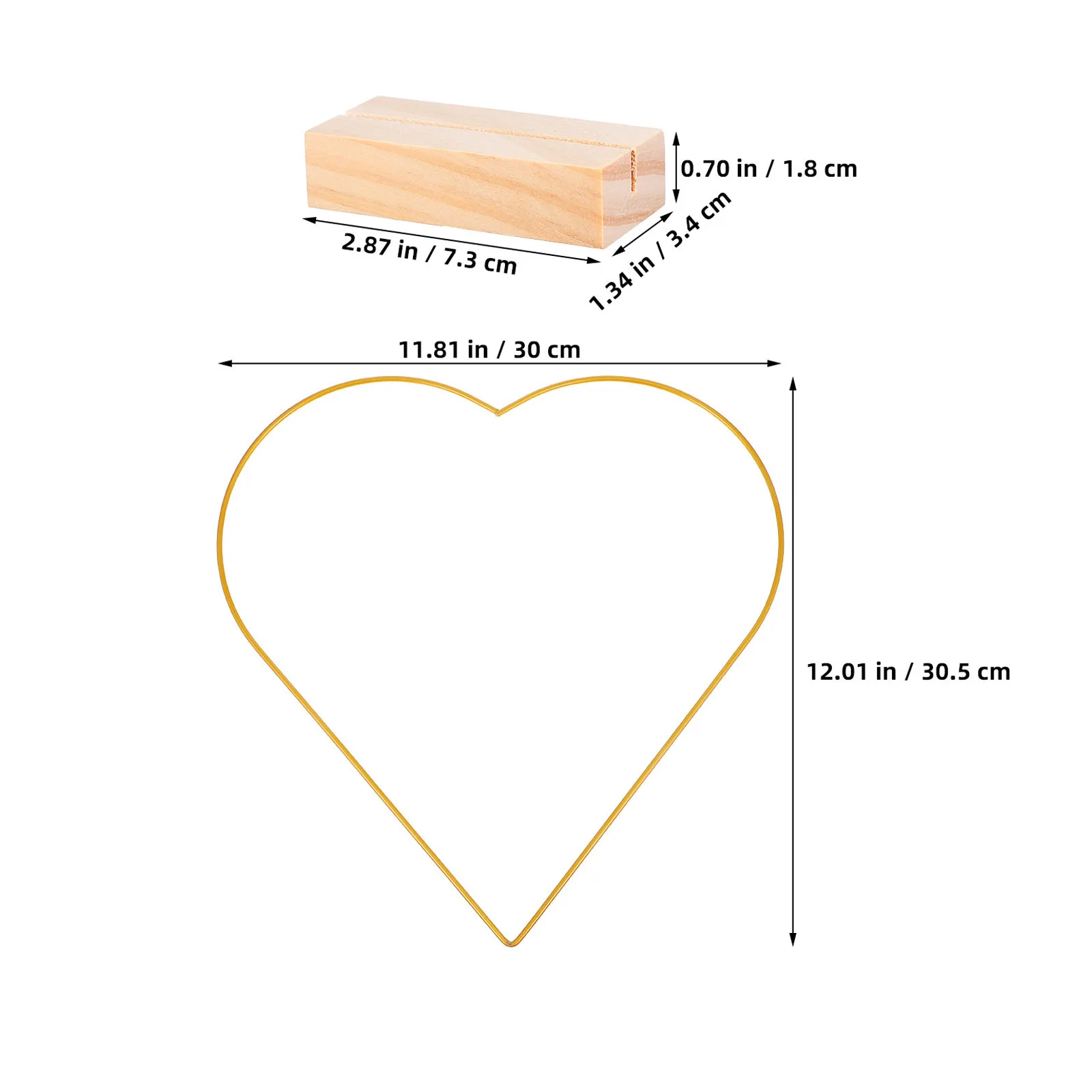 

1 Set Of Heart Shaped Moon Metal Hoops With Natural Wood Stand For Diy Floral Wreath Dream Catcher Craft Desktop Decor Wedding