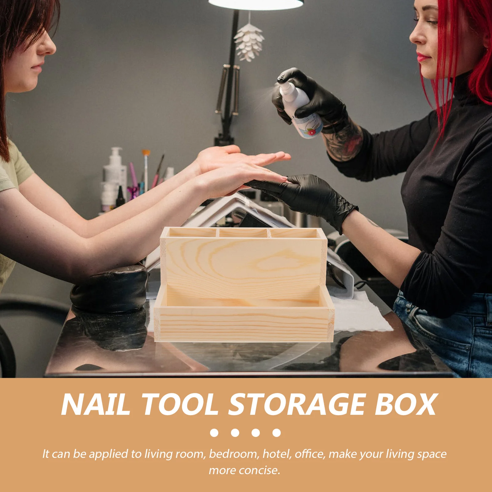 

Divided Grids Nail Tool Storage Box Cotton Pad Holder Wooden Nail Art Container for Polishes Pens Makeup Brushes Durable