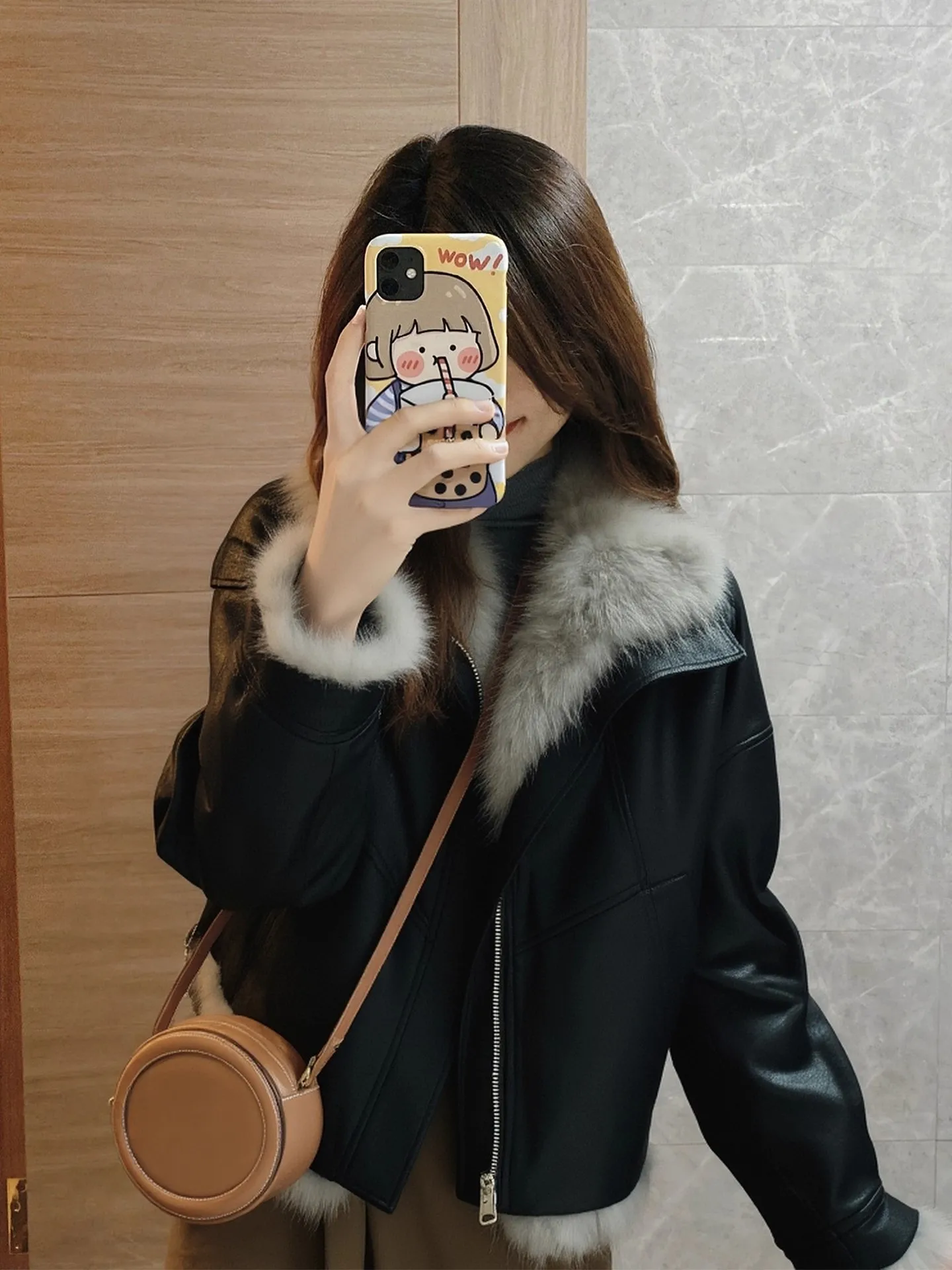 Emagrecimento bla couro falso ort jaet feminino faion coreano sle pêra ape ajuste inverno outerwear design de cacto