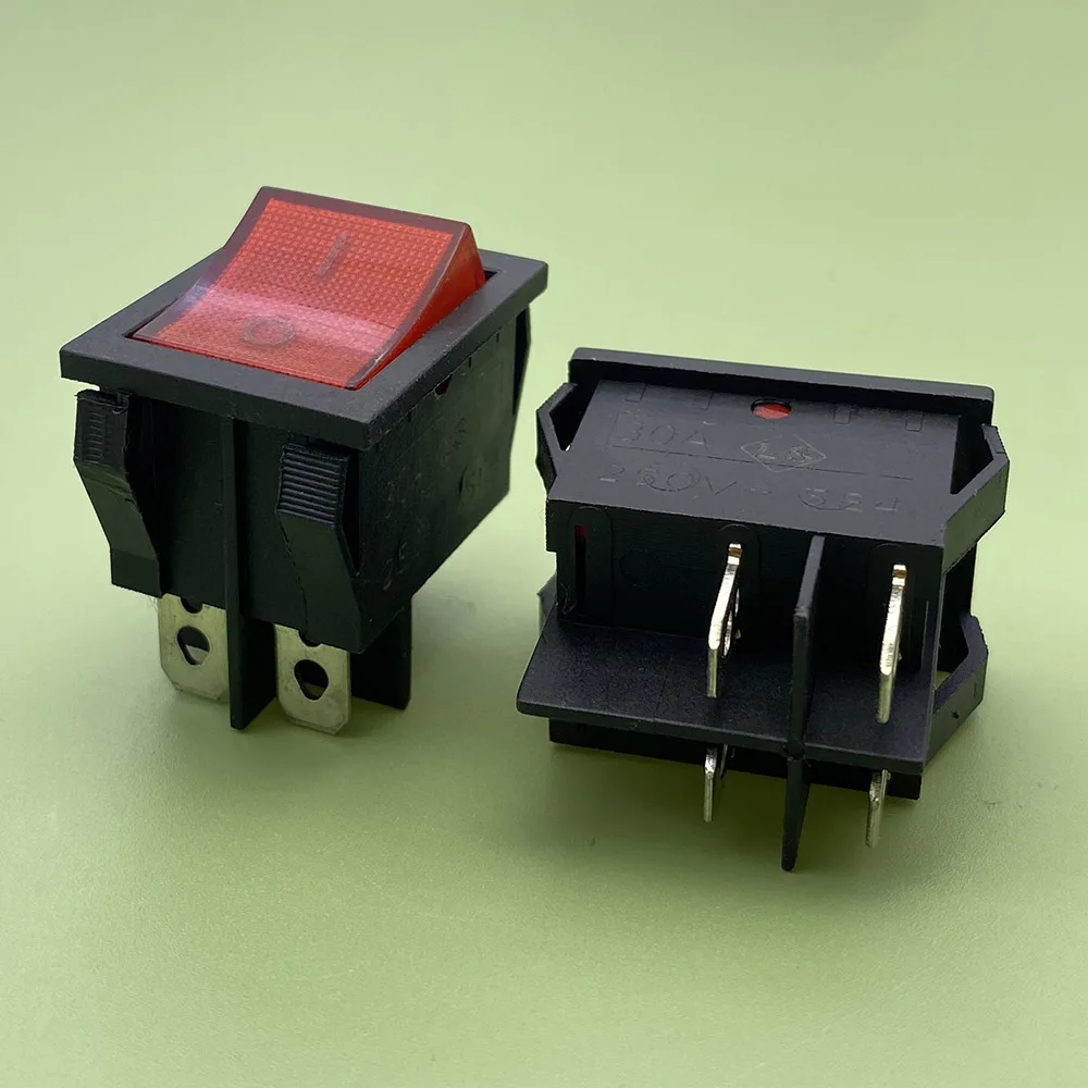 5 uds luz roja iluminada 4 pines ON/OFF interruptor basculante 30A 250V AC alta corriente 25x32mm interruptor especial para máquina de soldadura