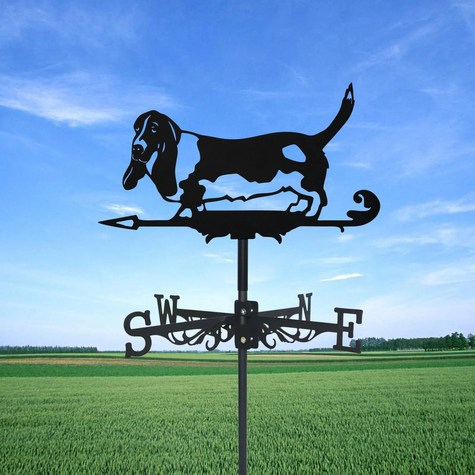 Basset Hound Weathervane Silhouette Art Black Metal Pet Dog Wind Vanes Outdoors Decorations Garden For Roof Yard Building