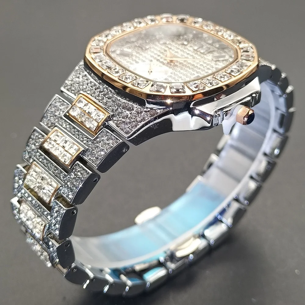 Reloj analógico de lujo para hombre, cronógrafo de cuarzo con diamantes de imitación, cristal, oro rosa, Japón, nuevo, 2021