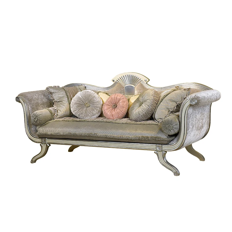 Palace Sofa Living Room Combination Luxury Gold Foil Carved Light Luxury Fabric Sofa Solid Wood Furniture