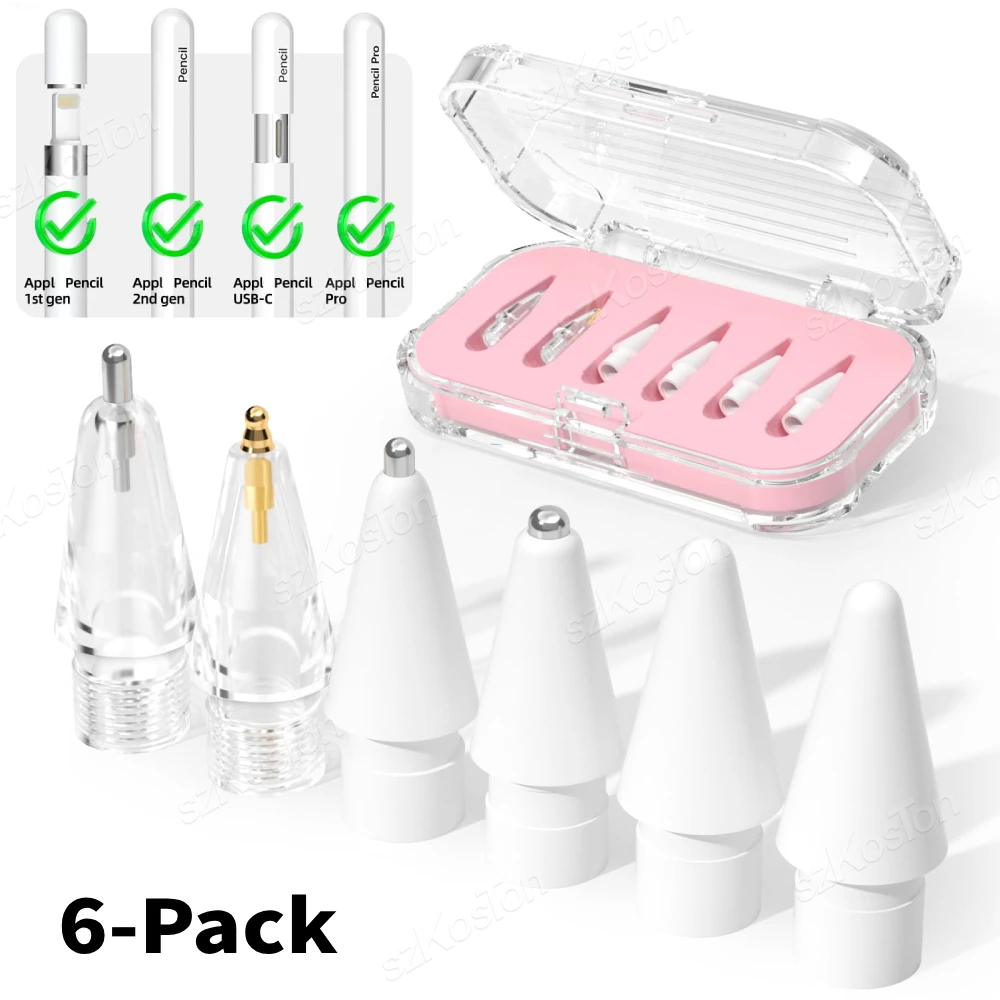 6PCS/Set Replacement Tips for Apple Pencils Pro/USB-C/2nd Gen/1st Gen Tips Writing Spare Stylus Nib for iPad Pencil Accessories