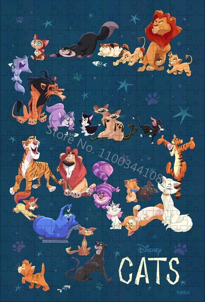 Disney Characters Jigsaw Puzzle Cartoon Disney Dogs Cats Wooden Puzzles Adult Decompression Toys Family Children Leisure Game