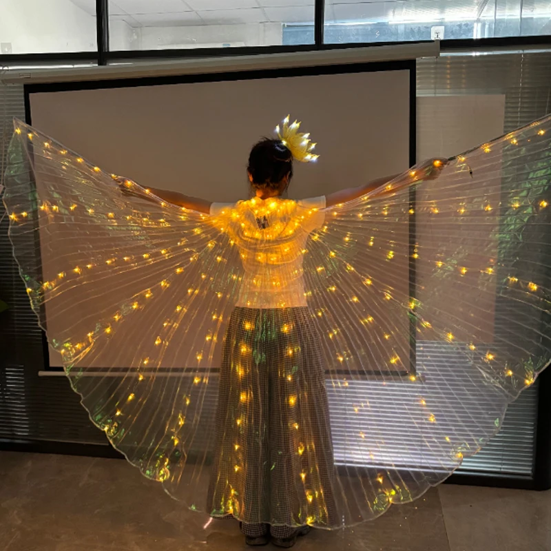 Alas de Ángel LED con tocado, vestido LED para espectáculo de danza del vientre, capa de alas de Hada y mariposa, accesorios de disfraces para espectáculo escénico