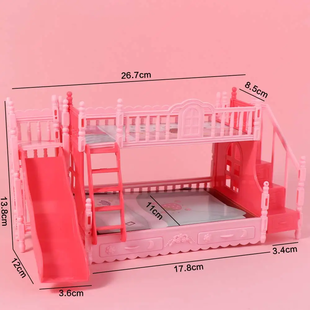 Rollenspiel Puppenhaus Etagenbett Kleine Möbel Schlafzimmer Dekoration Puppenbett Prinzessin Simulation mit Rutsche Puppenhausmöbel