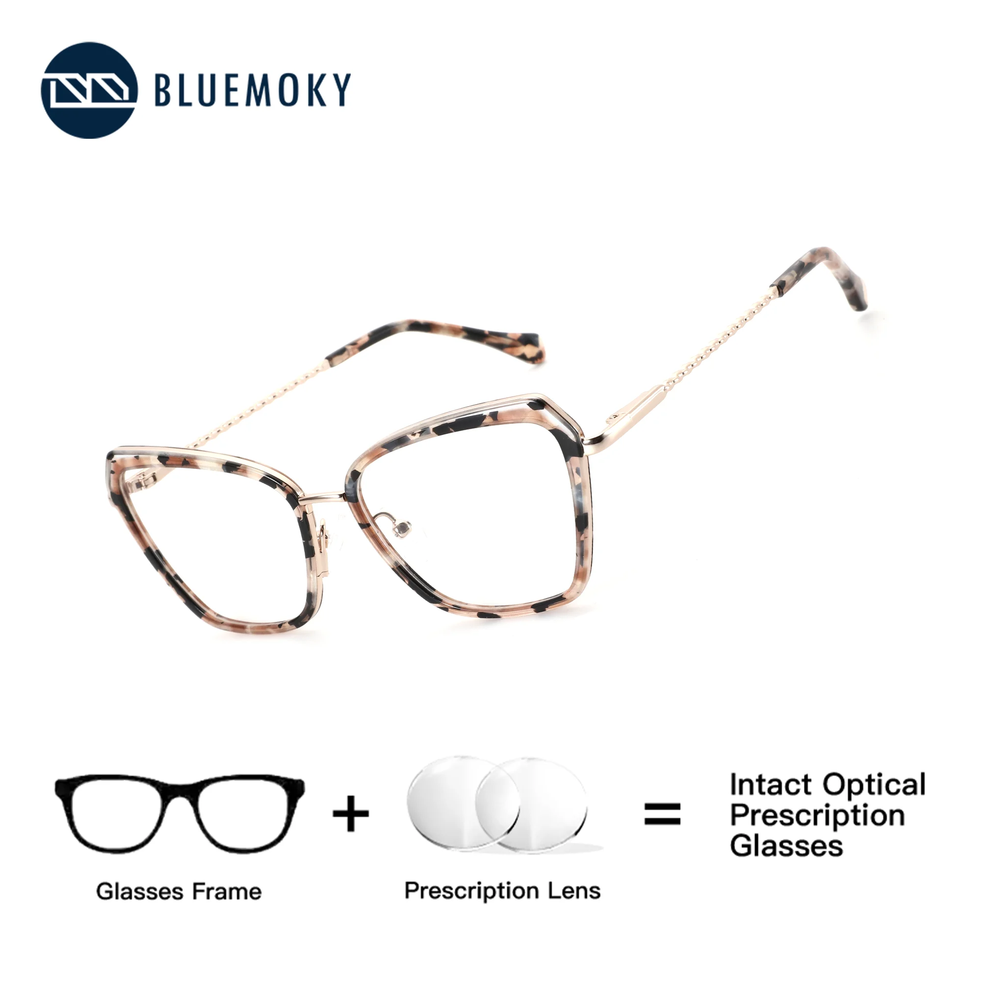 

BLUEMOKY Leopard print metal butterfly prescription glasses, women's progressive color change myopia, anti blue light multifocal