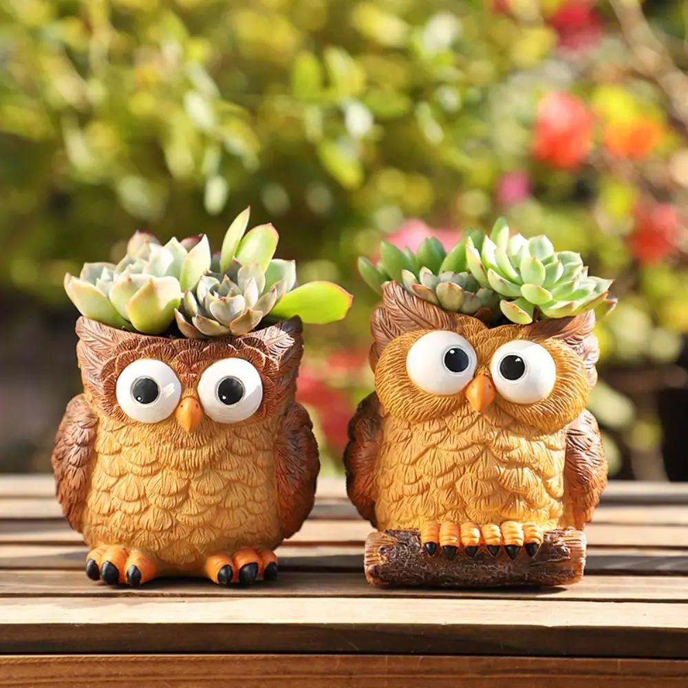 

Crafts Resin Owl Planter Cartoon Multifunction Succulent Flowerpot Cute Simulated Pen Container Office