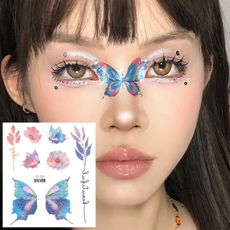 Waterproof Temporary Tattoo Stickers 3D Glitter Butterfly Wings Fairy Fake Tattoo Hand Body Art Festival Face Makeup Decoration