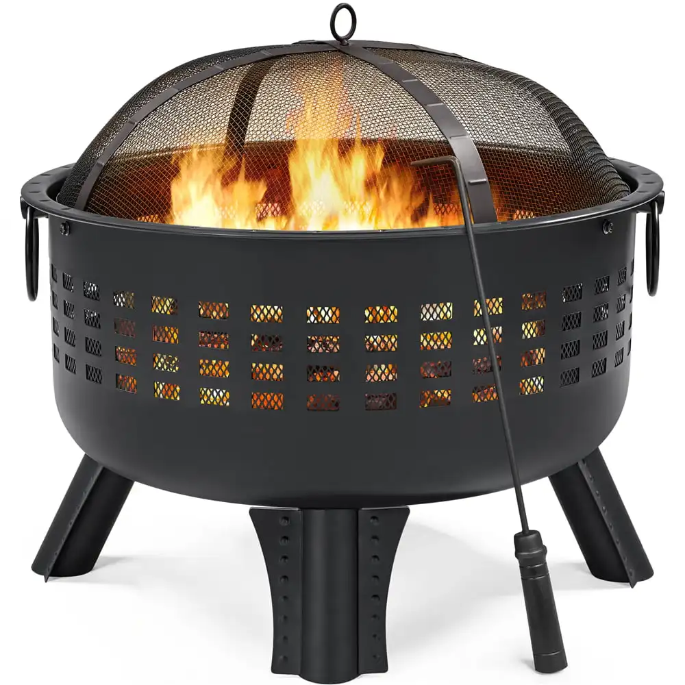 

Modern 25" Round Charcoal Black Finish Iron Fire Pit