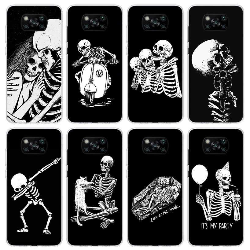 Spooky Skull Funny Dance Skeleton Phone Case for Xiaomi Poco X6 X5 X4 X3 Nfc F6 F5 Pro F4 Gt F3 F2 F1 M5S M4 M3 5G Soft Cover Pr