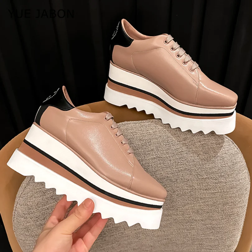 2024 Vrouwen Platform Sneakers Nieuwe Herfst Ademende Wiggen Casual Schoenen 8Cm Hoge Hakken Dikke Zool Sneakers Vrouwen Hardloopschoen