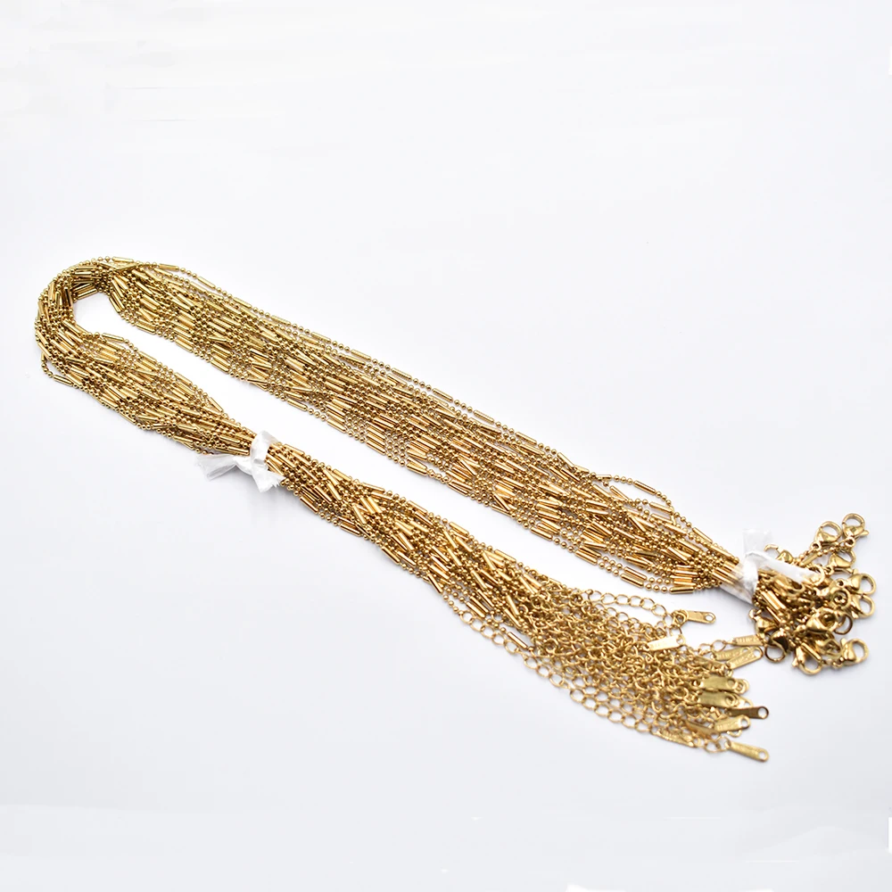 Großhandel 20 Stück/Lot 1,5 mm goldfarbene modische Bambus-Gliederkette aus Edelstahl 40 cm + 5 cm Kette mit Karabinerverschluss DIY Schmuck – Detail 4