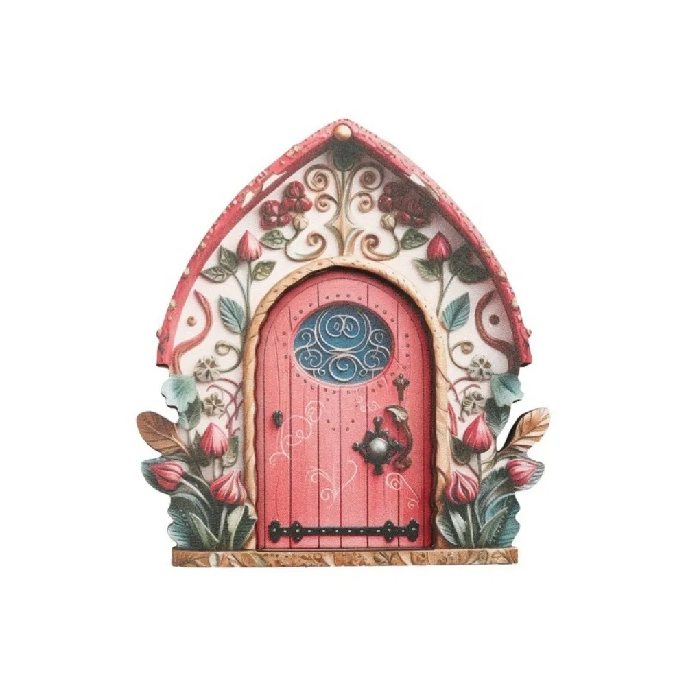 Exquisite Wooden Fairy Door Miniature Hand Painted Courtyard Elf Door Rustic Finish Mini Size Fairy Garden Door Garden Decor