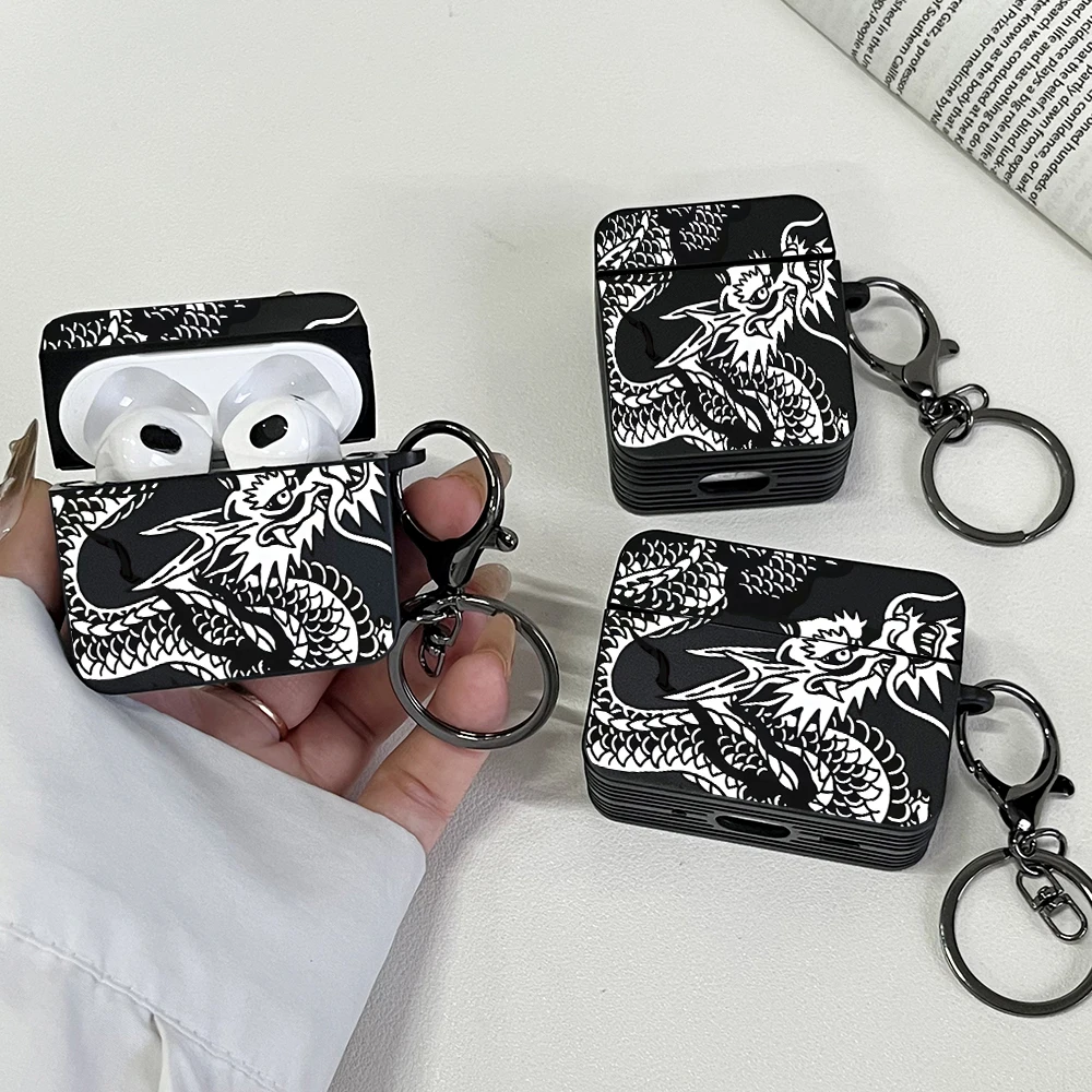 

Black Dragon Design Earphone Cases for Airpods Pro3/Pro2/Pro For Apple Bluetooth Headset Case Protective Cover Airpods 1/2/3/4