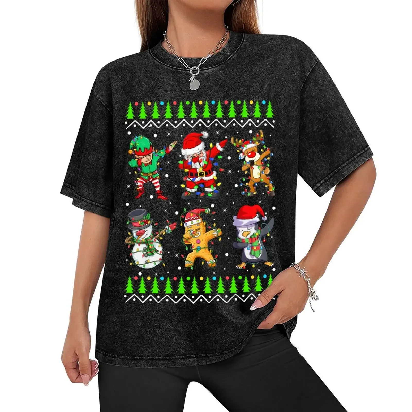 Dabbing Dab Santa Elf Penguin Friends Christmas Lights Ugly Sweater T-Shirt for a boy cheap stuff Blouse mens t shirts pack