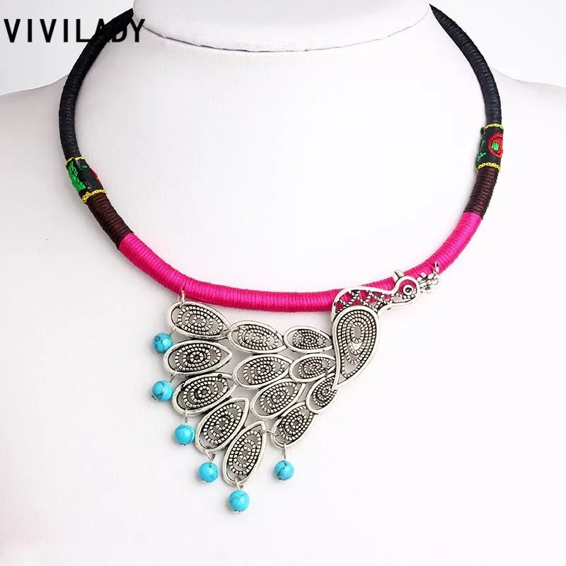 VIVILADY  Vintage Bohemian Handmade Ethnic Multi-layer Tassel Necklace Earrings For Women Luxurious Jewelry Precious Gift Party