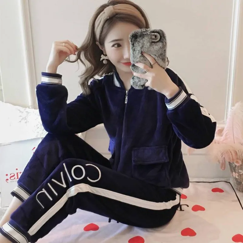 

2023 New Winter Pajama Female Korean Version Loungewear Coral Velvet Padded Warm Flannel Homewear Loose Two-piece Sleepwear Suit