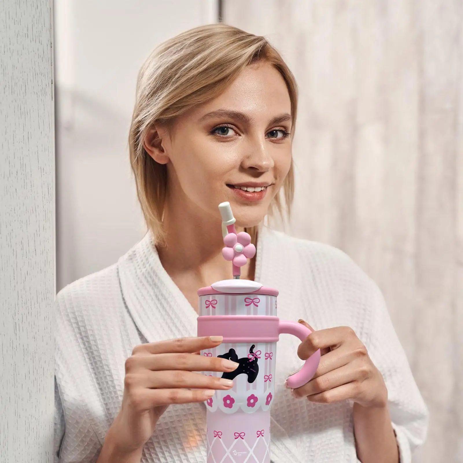 

Изолированная бутылка 1200 мл Изолированные бутылки для воды с соломой Симпатичная колба из нержавеющей стали Герметичная с ручкой для спортивного зала