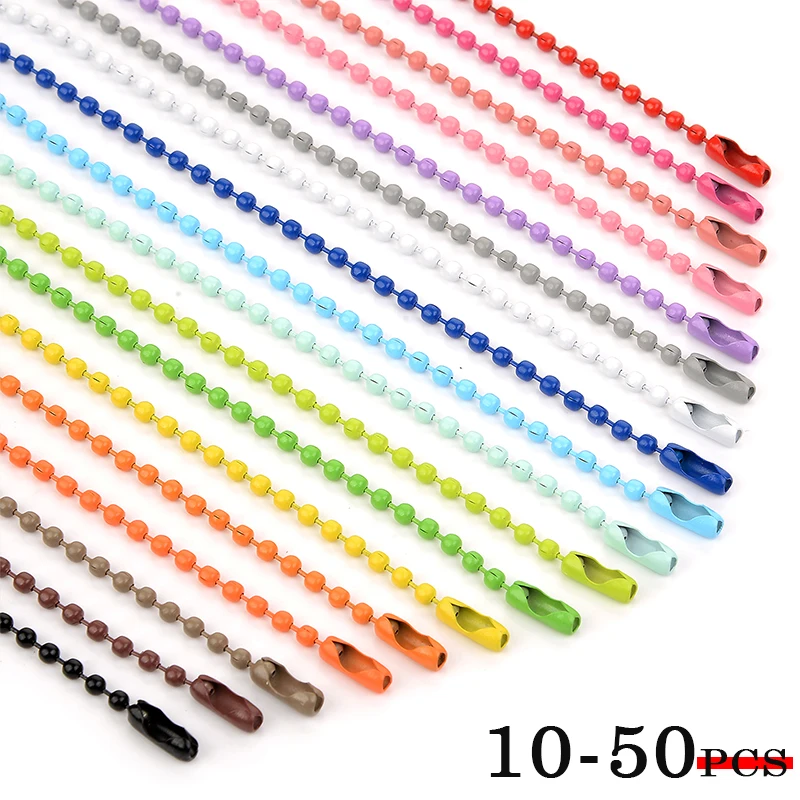 10-50pcs DIY Colorful Ball Bead Chains Fits Key Chain Dolls Label Hand Tag Connector For Gift Pandent Jewelry Making Accessories