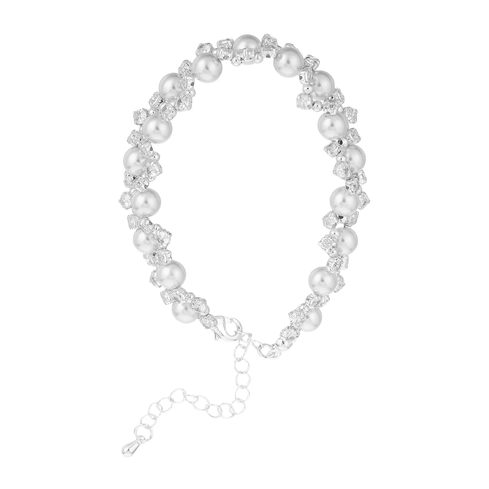 

Sparkling Zircon and Faux Pearl Bracelet for Women Luxury Vintage Charm Cuff Jewelry Rhinestone Chunky Wristband Elegant Party