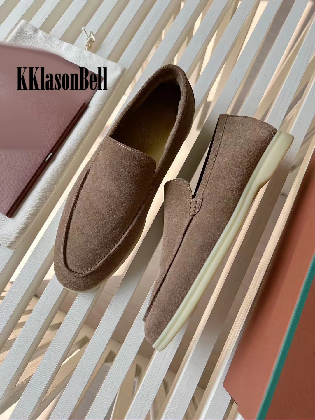 11.2 L*P Men\'s Loafers Wool Lining Cow Suede Genuine Leather Slip-On Comfortable Rubber Shoes KKlasonBell