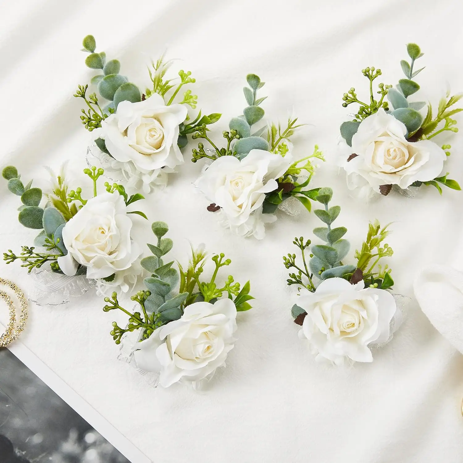 Ramillete de muñeca rosa blanca para hombre, brazalete de flores para baile de graduación, ramillete de regreso a casa